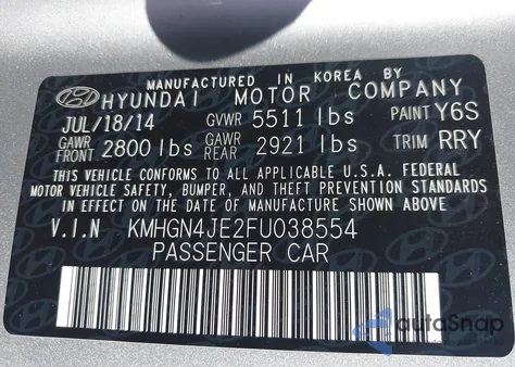 2015 Hyundai Genesis 3.8 из США, поврежденный, VIN KMHGN4JE2FU038554